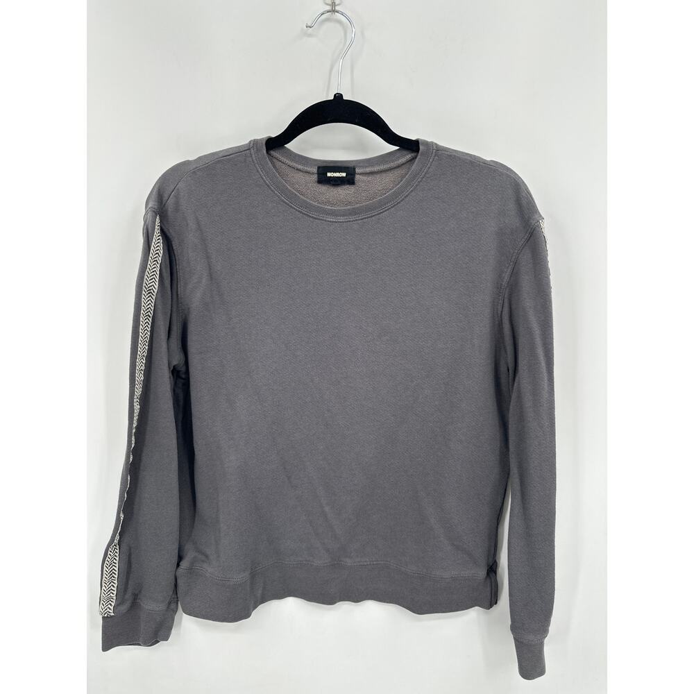 Monrow Gray Crew neck French Terry Sweatshirt with Arm Stripes Size XS